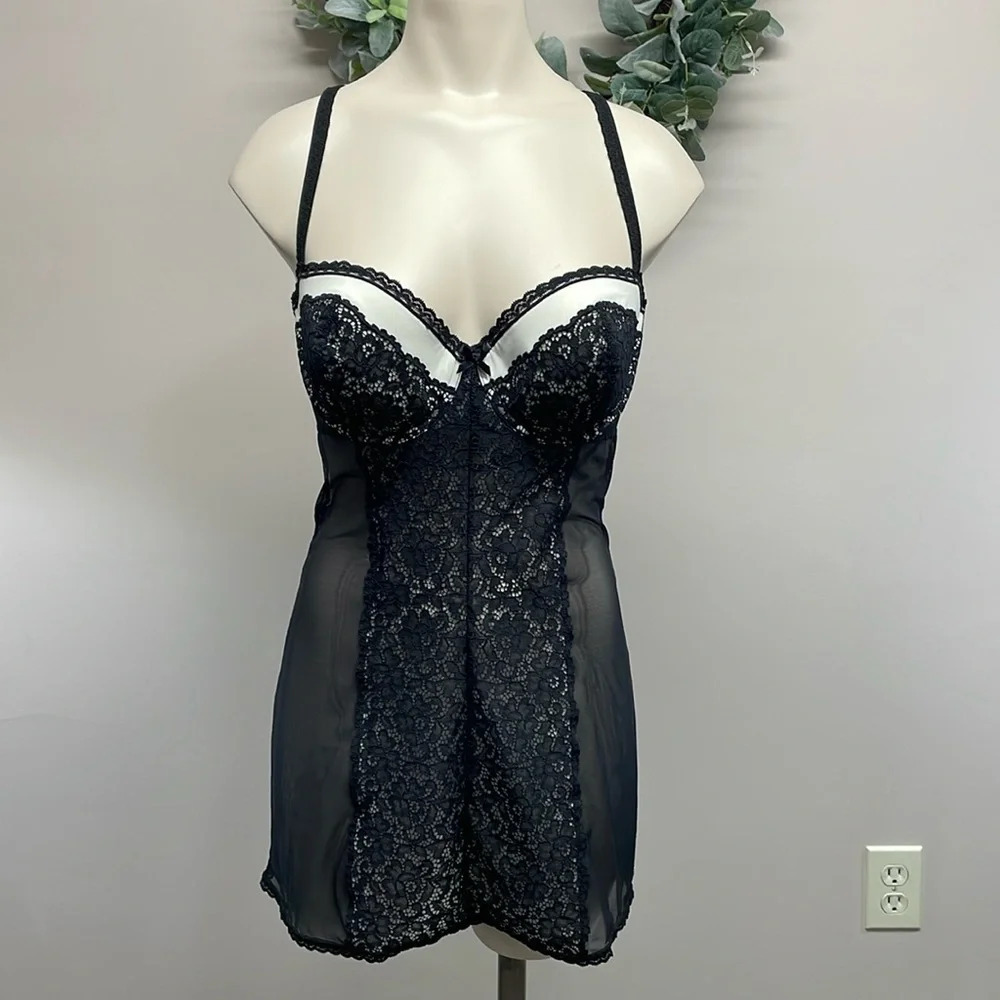 Victoria’s Secret Slip Dress Lingerie Sheer Lace Lined Demi Bra Bustier 36D